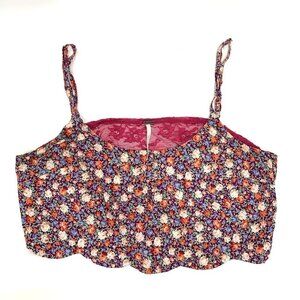Free People Floral Lace Cropped Bandeau Top Sheer Back - Pink/Multicolor, Sz Sm
